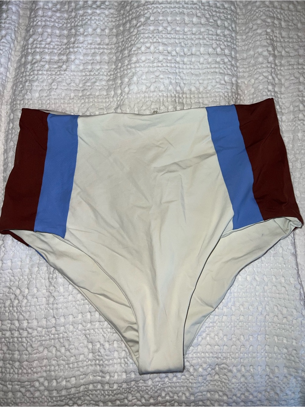 L Space High-Waist Colorblock Bikini Bottoms - Cream, Blue & Maroon